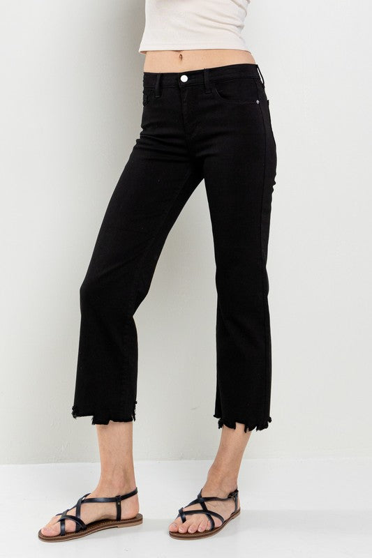 Mid Rise Frayed Cropped Jeans