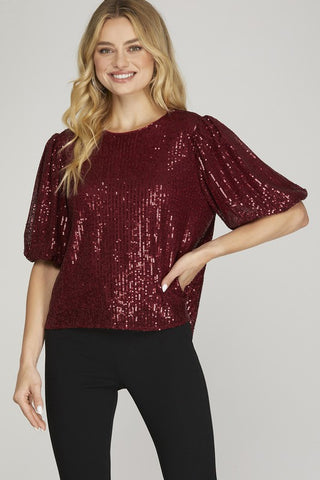 Sequin Puff Sleeve Top