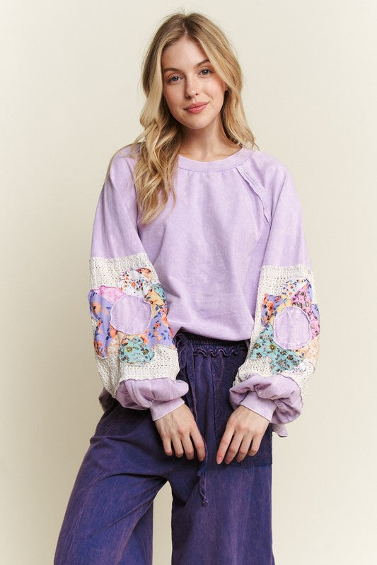 Floral Patch Sleeve Sweatshirt