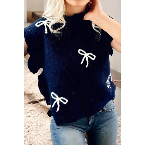 Side Tie Bow Print Sweater