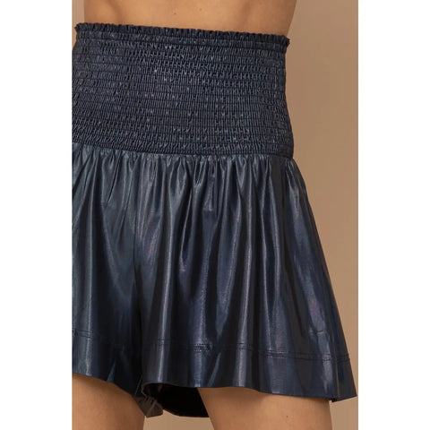 Smocked Waist Metallic Shorts