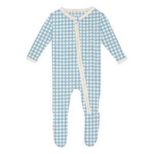 Seaside Blue Gingham 2 Way Zip Footie