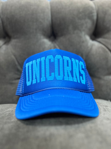 Blue Unicorns Puff Print Trucker Hat