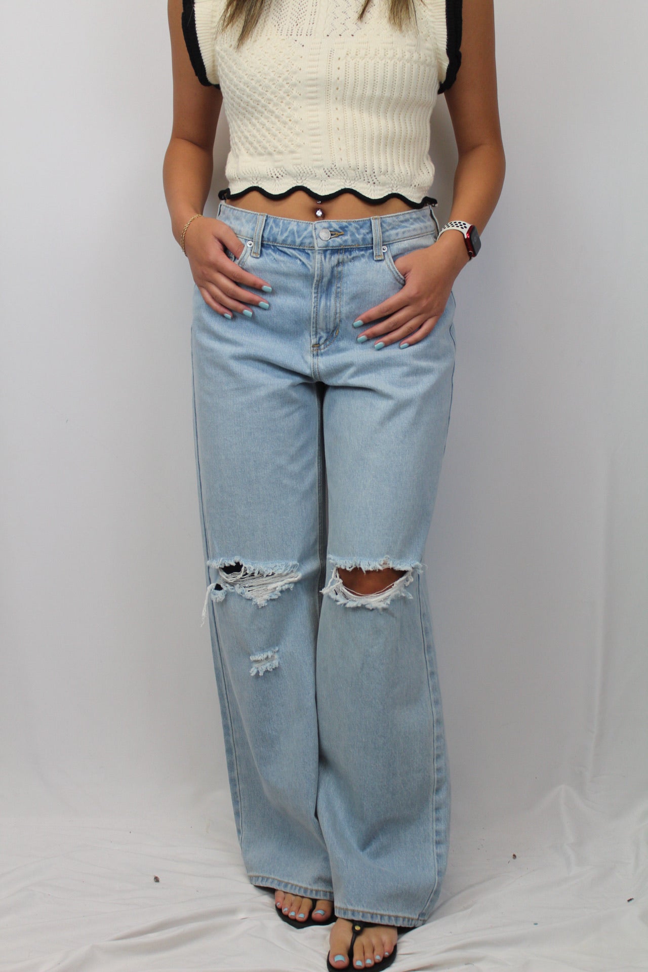 Skye Wide Leg Distressed Jeans