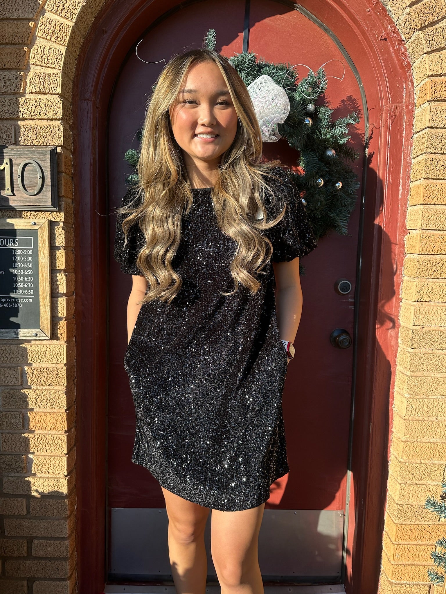 Bubble Sleeve Sequin Dress