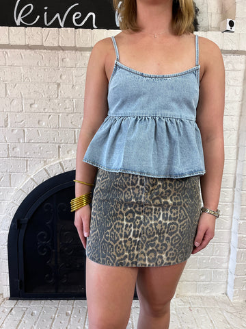 Washed Leopard Mini Skirt