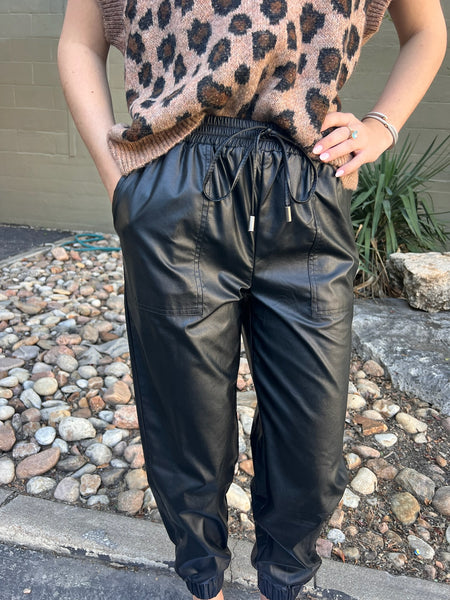 Smock Waist Leather Joggers