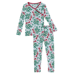 Blue Mistletoe & Ribbons Kimono PJ Set