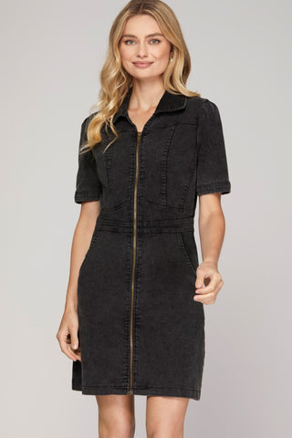 Front Zip Washed Dress