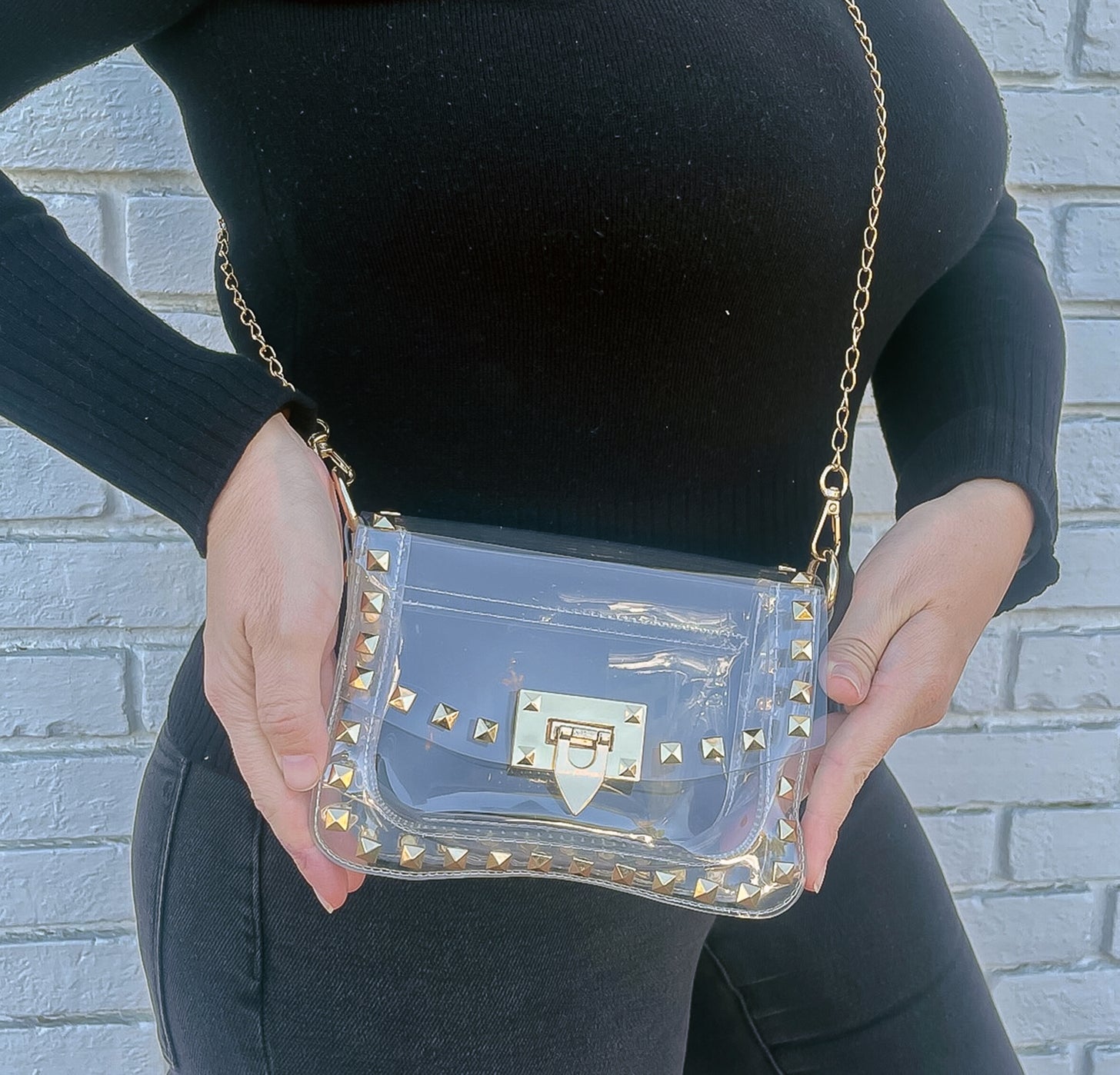 Gold Studded Clear Stadium Bag