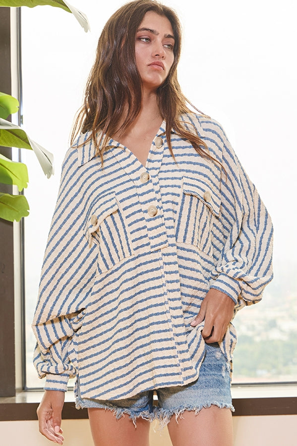 Oversized Striped Button Up